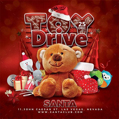 Christmas Toy Drive Flyer Template PSD Christmas Toy Drive Flyer, Toy Drive Flyer, Christmas Toy Drive, Christmas Party Flyer, Christmas Flyer Template, Santa Toys, Toy Drive, Christmas Flyer, Photoshop Projects