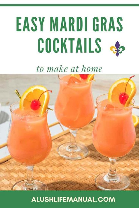 If you can't get to New Orleans this year for Mardi Gras, you can make one of her classic Mardi Gras cocktails at home. These cocktail recipes will put you in the swinging mood! #MardiGras #Cocktail #Recipe Cocktail With Rum, Sweet Alcoholic Drinks, Mardi Gras Cocktails, Mardi Gras Drinks, Cold Drinks Recipes, Alcoholic Punch Recipes, Creative Cocktails, Mardi Gras Food, Refreshing Cocktail