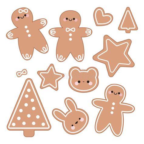 Kawaii Gingerbread Man, Gingerbread Cookies Design, Gingerbread Cookie Drawing, Gingerbread Cookies Drawing, Gingerbread Animals, Gingerbread Doodle, Gingerbread Man Illustration, Gingerbread Illustration, Cute Gingerbread Cookies