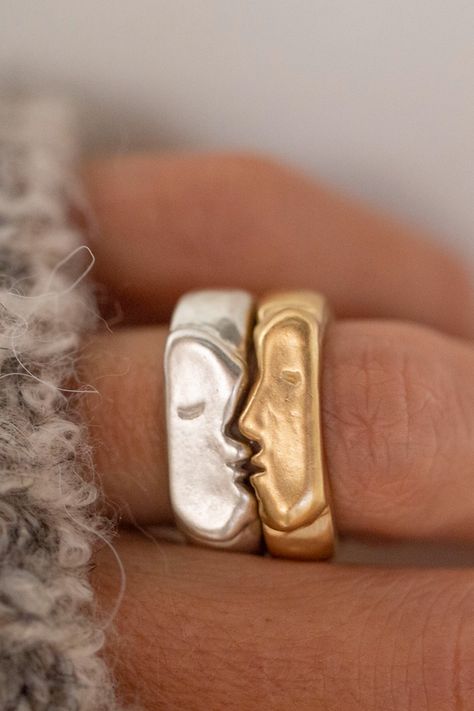 Matching Signet Rings, Mixing Jewelry Metals, Mixed Metal Rings On Hand, Mixed Metals Wedding Rings, Kissing Rings, Mixed Metals Rings, Mixing Metals Jewelry, Rings For Best Friends, Mix Metal Jewelry