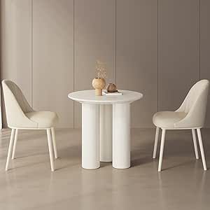 Guyii 30" Cream White Dining Table Set with 2 Chairs, Modern Round Kitchen Table, Small Indoor End Table for Kitchen, Bar, Living Room, Small Space, Easy Assembly Modern Round Dining Table Set, Modern Round Kitchen Table, Eat In Kitchen Table, White Dining Table Set, Living Room Small Space, Round Dinning Table, Hollywood Apartment, Modern Round Dining Table, Round Dining Table Set