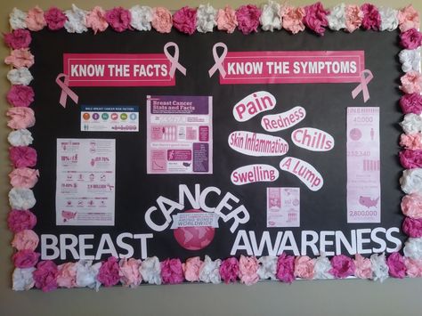 Breast Awareness Month Ideas, Pink October Ideas For School, Ra Bulletins, Door Decs, Pink Day, Pink October, Warning Signs, Bulletin Boards, Bulletin Board