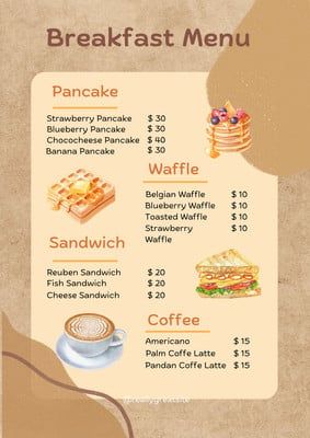 Instagram Menu Design, Breakfast Cafe Menu Ideas, Breakfast Menus Ideas, Breakfast Menu Design Ideas, Breakfast Menu Ideas Restaurant, Waffle Menu Design, Aesthetic Menu Template, Menu Aesthetic Design, Cafe Menu Aesthetic