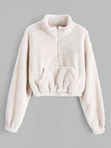 ZAFUL x Alexis Ricecakes Front Pocket Solid Crop Faux Fur Sweatshirt Fur Sweatshirt, Money Clothing, Pu Skirt, Cloud Pink, Wine White, Fashion Sweatshirts, Mesh Blouse, Street Style Winter, Sweatshirt Women