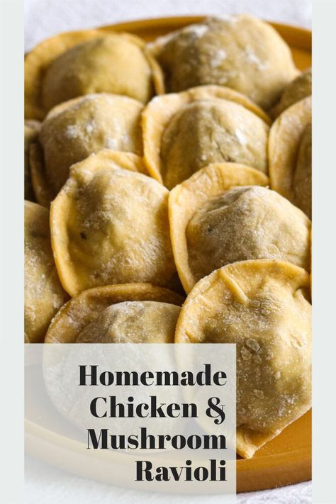 Homemade Chicken Ravioli, Chicken Stuffed Ravioli, Chicken Ravioli Recipe Homemade, Non Dairy Ravioli Filling, Chicken Mushroom Ravioli Recipe, Chicken Mushroom Ravioli, Dairy Free Ravioli Filling, Home Made Ravioli Filling, Chicken Ravioli Filling