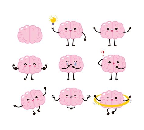 Cute Brain Doodle, Cute Brain Drawing, Cartoon Brain Drawing, Brain Doodle, Brain Character, Brain Cartoon, Happy Brain, Cartoon Brain, Brain Vector