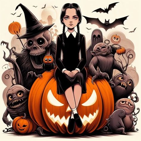 Wednesday Illustration, Wednesday Addams Art, Spooky Collage, Spooky Room, Wednesday Halloween, Halloween Wednesday, Scary Films, Halloween Facts, Adams Family