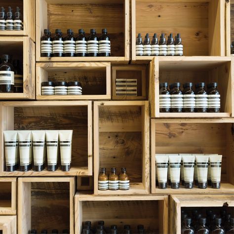 AESOP FILLMORE – NADAAA Aesop Shop, Aesop Store, Eclectic Restaurant, Visual Management, Crate Shelves, Wine Crate, Bar Displays, Design Del Prodotto, Smart Storage