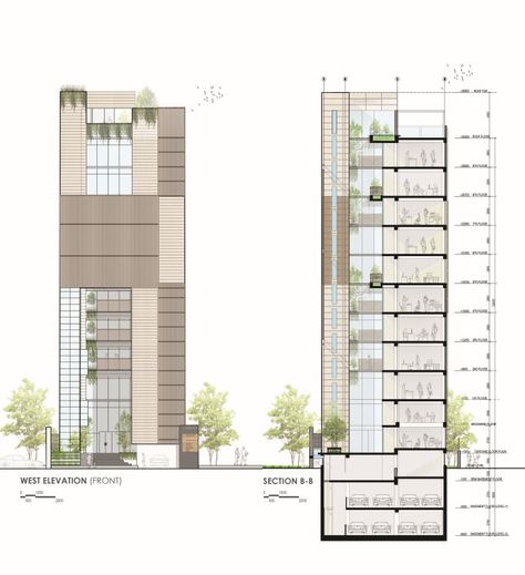 Manama Urban Forest: Commercial Office Building | in QUEST Design Studio - The Architects Diary Commercial Office Building, Office Building Plans, Commercial Building Plans, Studio Building, Building Design Plan, Architecture Elevation, Office Building Architecture, Building Elevation, Urban Forest