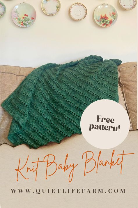 FREE Knitting pattern for a knitted baby blanket! This pattern is so easy -- once you knit a few rows, you'll have the pattern memorized, making this the perfect "travel knitting" project! Knitting Patterns Blankets, Baby Blankets To Knit, Knit Afghan Patterns Free, Knitting Blanket Patterns, Knitting Baby Blanket, Baby Blanket Knitting Pattern Easy, Easy Knit Blanket, Knitting Projects Blanket, Baby Boy Knitting Patterns Free