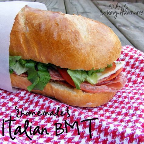 Amy's Cooking Adventures: Italian BMT {homemade} Italian Bmt Sandwich, Bmt Sandwich, Italian Sandwiches, Gourmet Soup, Sandwich Bread Recipes, Homemade Lunch, Vinaigrette Recipes, Easy Homemade Recipes, Man Food