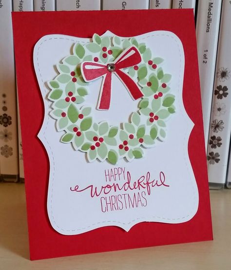 Windy's Wonderful Creations: Wonderful Christmas Wondrous Wreath, Stampin Up Weihnachten, Handmade Christmas Card, Homemade Christmas Cards, Stampin Up Christmas Cards, Stampin Up Christmas, Christmas Stamps, Christmas Cards To Make, Stamping Up Cards