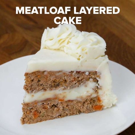 Meatloaf Layered Cake Recipe by Tasty Layered Cake Recipe, Meatloaf Cake, Banana Bread Loaves, Tasty Cake Recipes, Savory Meatloaf, Meat Cake, Shakshuka Recipes, Tasty Meat, Layer Cake Recipes