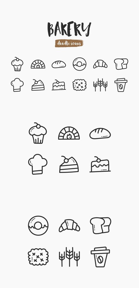 Bakery Hand-Drawn Doodle Icons Bakery Doodles, Baking Doodles, Bakery Elements, French Desserts Easy, Pastry Logo, Bakery Icon, Sweet Logo, Cake Icon, Doodle Icons