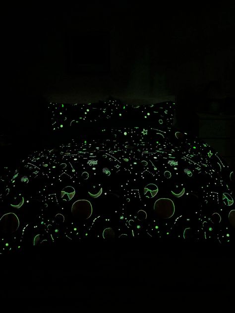 Outer Space Print Glow in The Dark Duvet Cover Set Without Filler | SHEIN USA Uca Camp, Dark Bedding, Room Stuff, Space Print, Duvet Cover Set, Outer Space, Duvet Cover Sets, In The Dark, Glow In The Dark