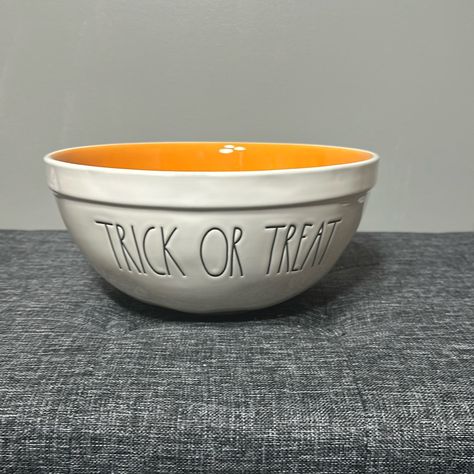 Large Ceramic Rd Bowl With Orange Interior. Excellent Condition. ***Due To Weight And Fragility This Item Can Only Be Bundled With 1 Other Pottery Listing #0003 **Please Note: All Rae Dunn Products May Slight Imperfections Such As Dimpling, Drip Marks, Font Smears, Glaze Pinholes Or Crazing. This Is Normal And Adds To Each Item’s Handmade Appearance. I Can Provide More Pictures For Details Upon Request. All Of The Rae Dunn Pottery That Is For Sale In My Closet Is In Like New Condition If Not New Rae Dunn Halloween, Orange Interior, Wooden Cheese Board, Soft Cooler, Big Bowl, Fit N Flare Dress, Halloween Treats, Stationery Supplies, Rae Dunn