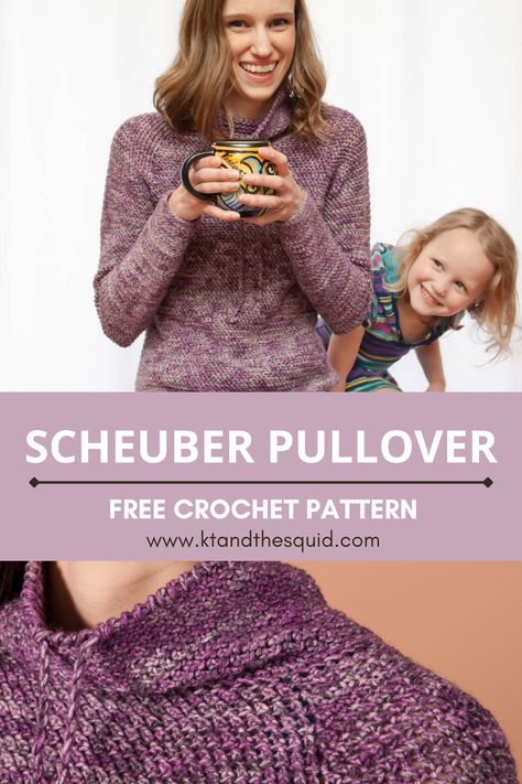 Scheuber Pullover Free Crochet Pattern by KT and the Squid Free Crochet Raglan Sweater Patterns, Raglan Sweater Crochet Pattern, Crochet Pullover Pattern Free, Pullover Sweaters Pattern, Crochet Pullover Pattern, Crochet Tunic Pattern, Crochet Sweater Free, Crochet Top Outfit, Crochet Hoodie