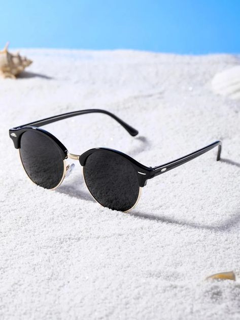 Tinted Lens Browline Fashion Glasses | SHEIN Browline Sunglasses, Black Gold Sunglasses, Summer Glasses, Oval Glasses, Round Frame Sunglasses, Clubmaster Sunglasses, Sunglasses Retro, Fashion Eye Glasses, Fashion Glasses