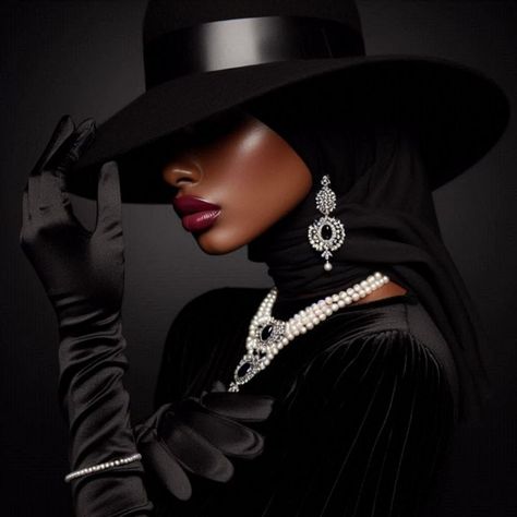 Old Money Hijabi - Every Muslimah Prints Old Money Aesthetics, Deep Red Lipsticks, Money Aesthetics, Gloves White, Black Woman Artwork, African Queen, All Black Everything, Black Gloves, White Necklace