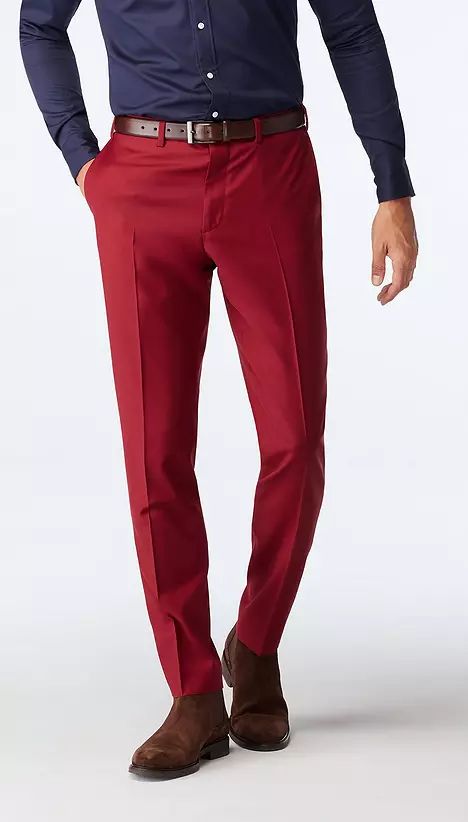 Red pants made with 100% Wool Red Pants For Men, Red Pants Men, Red Pants Outfit, Red Dress Pants, Men's Dress Pants, Mens Slacks, Pants Outfit Men, 26th Birthday, Men Photoshoot