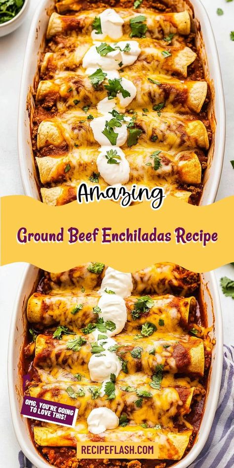 Looking for a delicious twist on dinner? This Ground Beef Enchiladas Recipe is a flavorful way to enjoy classic Mexican cuisine! By trying this easy recipe, you’ll impress your family with a hearty meal. Save this for your next family dinner inspiration! Mexican Dinners With Ground Beef, Beef Enchilada Recipe Easy, Meat Enchiladas Ground, Enchilada Ground Beef, Authentic Enchilada Recipe Beef, Ground Beef Recipes Enchiladas, Ground Beef Red Enchiladas, Ground Beef Salsa Recipe, Ground Meat Enchiladas