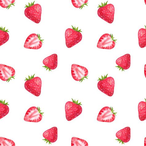 Strawberry Print Wallpaper, Strawberry Fabric Pattern, Fruit References, Strawberry Prints, Paper Strawberry, Strawberry Background, Strawberry Fabric, Strawberry Drawing, Aesthetic Strawberry