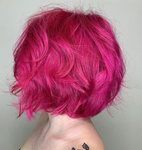 Color by Adrian | Tangerine Salon Coppell | Aveda Vibrants Pink Hair Bob, Aveda Vibrants, Stylist Aesthetic, Pink Bob, Hot Pink Hair, Going Bald, Fairy Ring, Dye Colors, Bubble Gum Pink