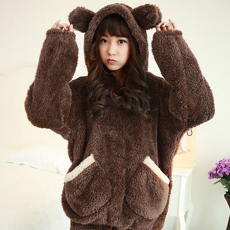 Adults' Pants Hoodie Kigurumi Pajamas Bear Solid Colored Onesie Pajamas Flannel Fabric Cosplay For Men's Women's Male Animal Sleepwear Television Warmer Creative Cartoon Festival / Holiday Costumes 2023 - £ 36 Pyjamas Onesie, Funny Pajamas, Onesie Costumes, Holiday Costumes, Bear Outfits, Onesie Pajamas, Funny Costumes, Costume Intero, Family Christmas Pajamas