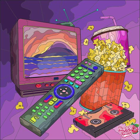 Tv Controller, Superhero Room, Color Drawing Art, App Pictures, Tv Remote Controls, Movie Themes, Art Prompts, Retro Illustration, Happy Colors