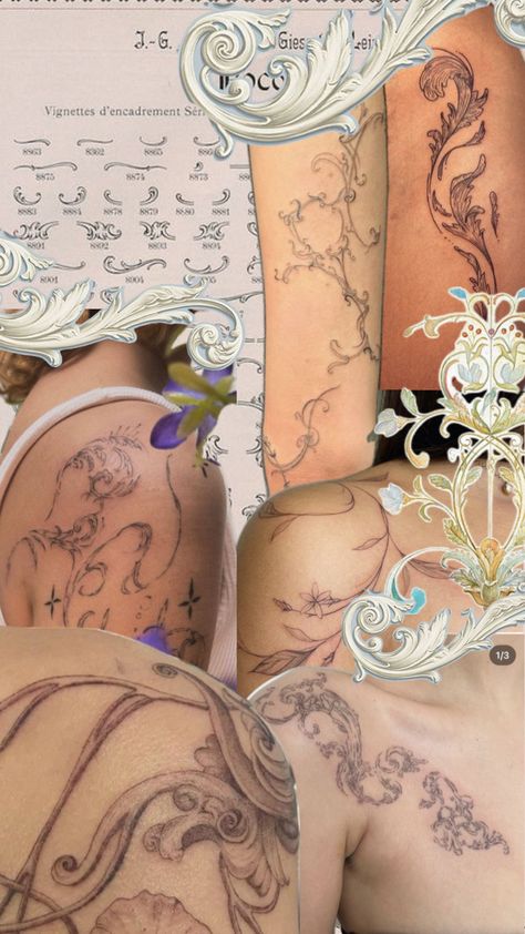 Rococo Tattoo, Vine Tattoos, Dark Art Tattoo, Baroque Art, Dainty Tattoos, Body Modifications, Ink Illustrations, Weird Art, Creative Tattoos