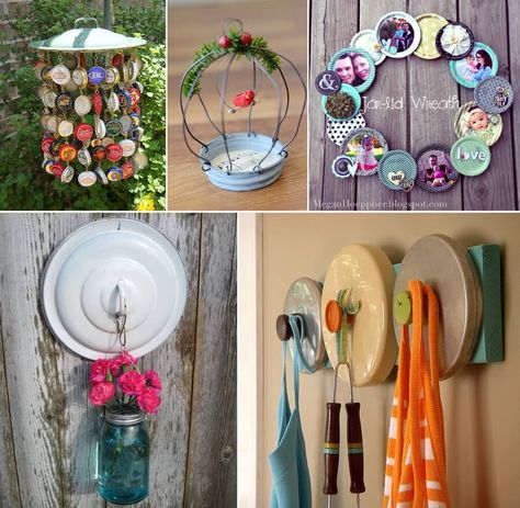 Lid Crafts, Mosaic Window, Photo Wreath, Organized Clutter, Mason Jar Vase, Herb Boxes, Glass Pan, Candle Lid, Mason Jar Vases