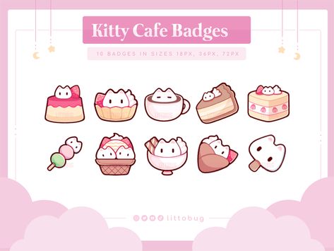 cat cafe sub badges twitch pink cute Cat Cafe Logo, Stream Assets, Chocolate Cat, Watermark Ideas, Festival Booth, Cartoon Food, Kitty Cafe, Cafe Art, Cafe Logo