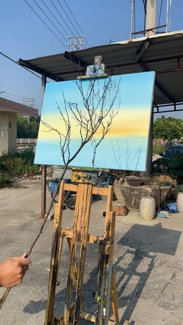 Painting With Tree Branches, Painting With Branches, Branch Painting, Carillons Diy, Painted Branches, Sketch Paper, Oil Pastel Art, Wall Paint Designs, Landscape Art Painting