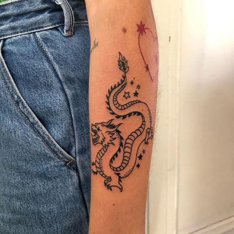 Heart Dragon Tattoo, Soft Dragon Tattoo, Lucy Garland, Chinese Dragon Tattoos, Dragon Heart, Red Tattoos, Chinese Dragon, Tattoo Inspo, Travel Tattoo