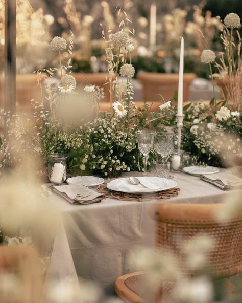 Wedding Flowers Top Table, Matrimonio Pampas, Organic Table Setting, Daisies Wedding, Daisy Wedding, Water Wedding, Wedding Palette, February 13, Wedding Table Settings