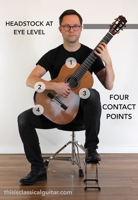 Guitar Basics, Guitar Pictures, Classical Guitar Lessons, Guitar Strumming, Learning Music, Correct Posture, Sitting Position, Learn Music, Posture Correction