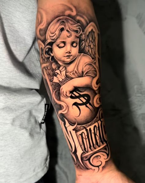 Chicano Angel Tattoo, Money Bag Tattoo, Baby Angel Tattoo, Space Tattoos, Chicano Tattoos Sleeve, Wolf Tattoo Sleeve, Prison Tattoos, Money Tattoo, Special Tattoos