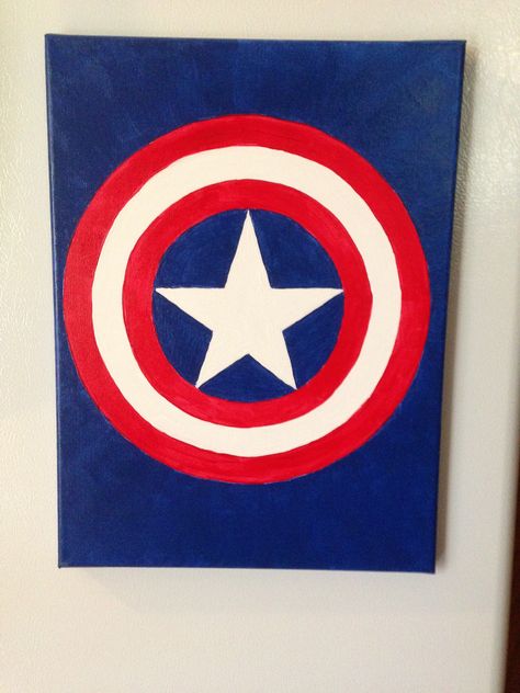 Captain America Canvas DIY Captain America Canvas, Big Boy Bedrooms, Canvas Diy, Captain America Shield, Boy Bedroom, Big Boy, Chicago Cubs Logo, Diy Canvas, Easy Paintings