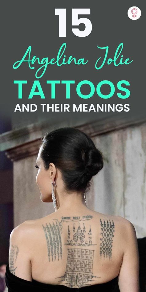 Angelina Jolie Back Tattoo, Angelina Jolie Body, Celebrity Tattoos Women, Angelina Jolie Tattoo, Arabic Tattoo Design, Tattoos And Their Meanings, Small Foot Tattoos, Khmer Tattoo, Mantra Tattoo