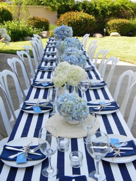 Beach Table Settings, Nautical Themed Party, Beach Table, Tafel Decor, Military Wedding, Baby Shower Table, Summer Wedding Colors, Summer Tables, Wedding Summer