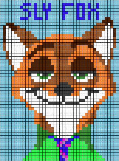 Zootopia Nick, Perler Creations, Graph Paper Drawings, Easy Pixel Art, Pixel Art Grid, Minecraft Pixel Art, Pixel Art Pattern, Perler Beads Designs, Paper Drawing