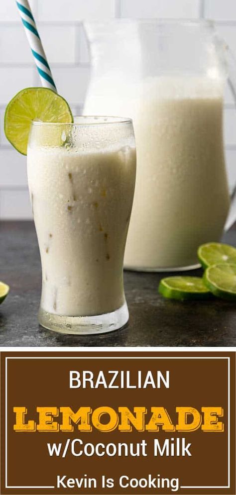 Brazilian lemonade is a frosty, refreshing blended beverage of tart limes, sweet creamy condensed milk, coconut milk, and ice. Limonada Recipe, Cocnut Milk, Coconut Milk Drink, Horchata Recipe, Brazilian Lemonade, Limeade Recipe, Desert Drinks, Condensed Coconut Milk, Coconut Drinks