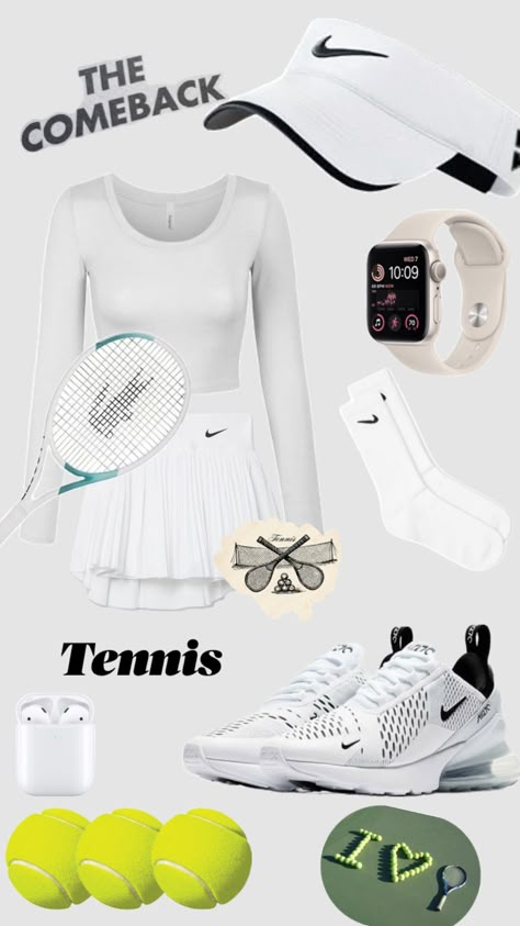 #tennisoutfits #outfitinspo #tennis #nike Tennis Athletic Wear, Tennis Winter Outfit, Tennis Game Outfit, Tennis Outfits Practice, Tennis Practice Outfit, Tennis Ootd, Tennis Outfit Women Athletic Wear, Tennis Girl Outfit, Cute Tennis Outfits