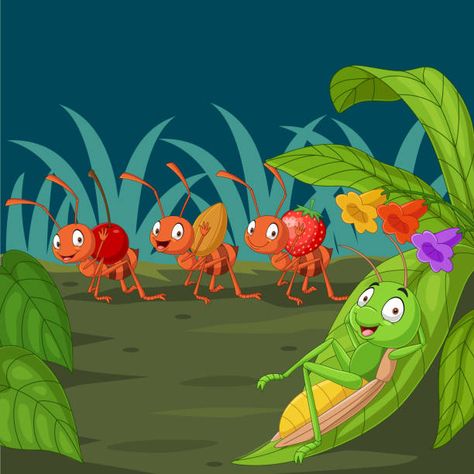 Ant And The Grasshopper Story,cheeti Aur Tidde Ki Kahani,kids Story,fun EB4 Ant And The Grasshopper Story, Grasshopper Illustration, Grasshopper Pictures, The Ant And The Grasshopper, Fable Stories, Premium Vector Cartoon, English Jokes, Food Stock, Aesops Fables