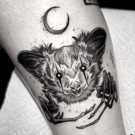 Bat Face, Occult Tattoo, Throat Tattoo, Bat Tattoo, Spooky Tattoos, Knee Tattoo, 1 Tattoo, Dot Work Tattoo, Head Tattoos