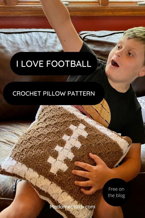 Football Pillows Diy, C2c Football Pattern, Crochet Football Pillow Pattern Free, Football Crochet Pattern, Crochet Football Pattern, Football Pillows, Crochet Football, Crochet Pillow Patterns Free, Crochet C2c Pattern