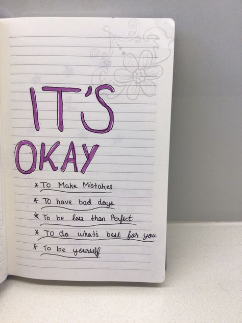 💜its okay to male mistakes 💜 🤍its okay to have bad days 🤍 💜its okay to be less than perfect 💜 🤍its okay to do whats best for you 🤍 💜its okay to be yourself 💜 Journal Inspiration Writing, Journal Idea, Good Motivation, Bullet Journal Design Ideas, Journal Quotes, Cute Animals Images, Small Canvas Art, Creative Journal, It's Okay