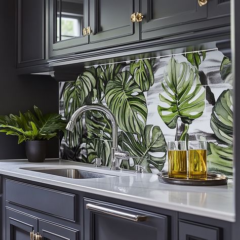 Elevate your kitchen with our Monstera-inspired backsplash. Featuring vibrant green hues and intricate leaf patterns, this design brings a refreshing, tropical touch to your space, combining modern aesthetics with natural beauty. Conceptual AI Art Follow @ecosapiens for more! Leaf Patterns, Green Hues, Jungle Print, Vibrant Green, Modern Aesthetics, Leaf Pattern, Backsplash, Natural Beauty, Green