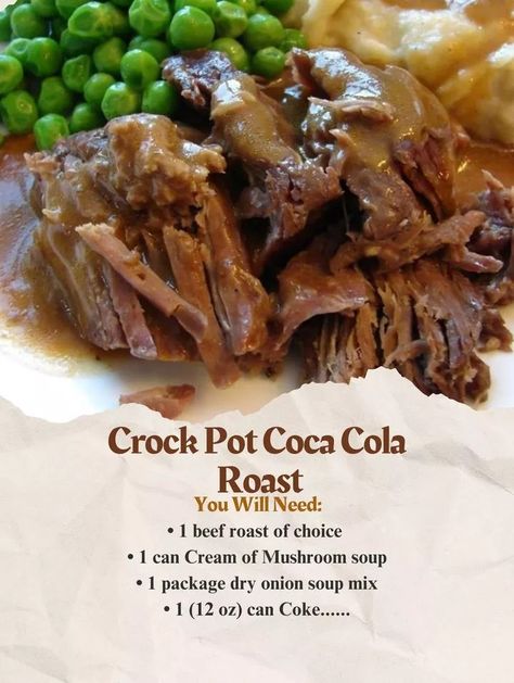 Crock Pot Coca Cola Roast Beef Roast, Crockpot Roast, Cream Of Mushroom Soup, Cream Of Mushroom, Crockpot Dishes, Crockpot Beef, Onion Soup Mix, Chuck Roast, Crockpot Recipes Slow Cooker