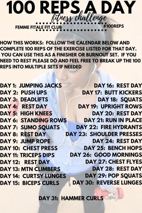 Join our 100 reps a day fitness challenge which works the entire body. At the end you will be stronger, be leaner and feel accomplished. #100Reps #weightloss #fatloss #fitnesschallenge 100 Reps Challenge, 100 Challenge, Elizabeth Young, Fit Board, Fit Club, Fitness Challenges, Conditioning Workouts, Healthy And Fit, Challenge Group